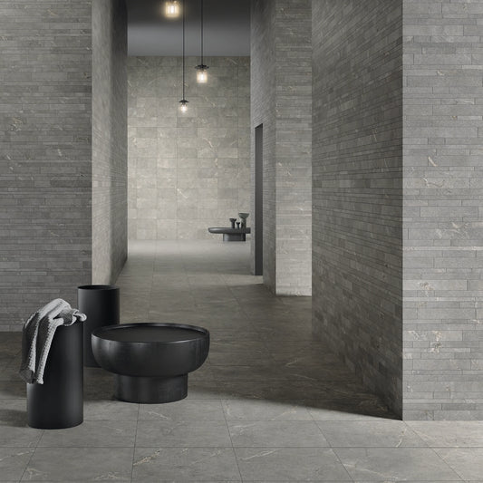 Lea Ceramiche Anthology 'Gray Muretto', Muretto op de wanden van een spagang, vloer in Natural 60x60
