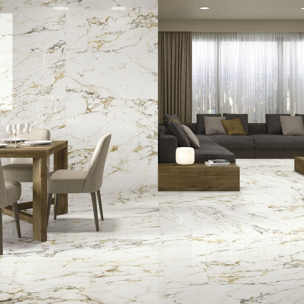 Wandtegel Bellagio beige-grijs glans 120x260cm gerectificeerd