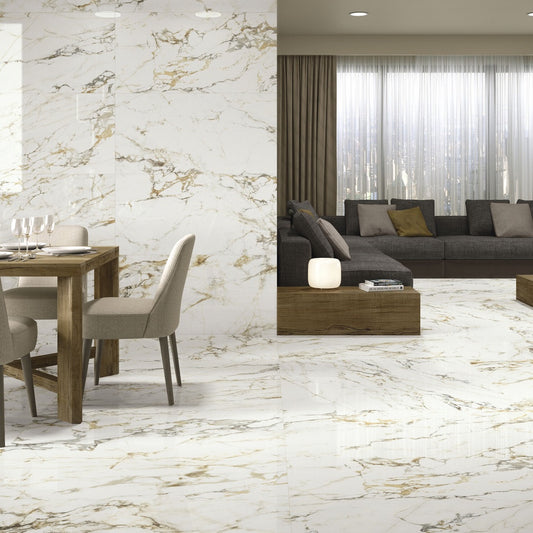 Wandtegel Bellagio beige-grijs glans 120x260cm gerectificeerd