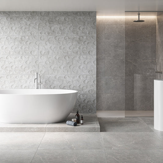 Vloertegel Bleuemix 'Gray Soft' grijs mat 90x90 gerectificeerd – MisterTile