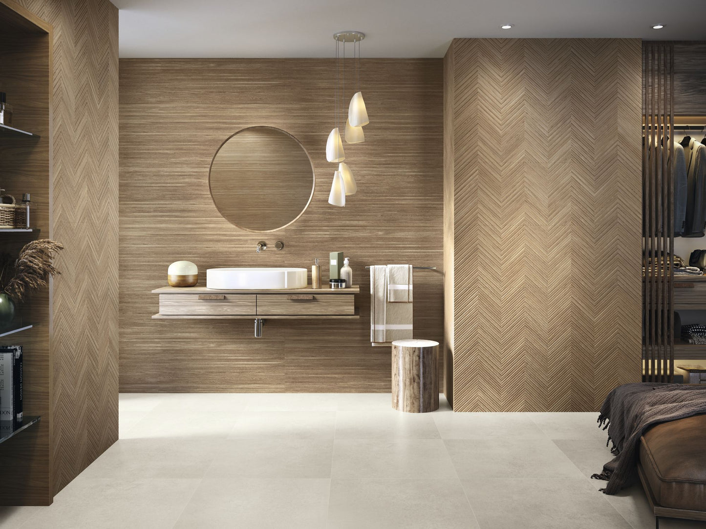 Wandtegel Larchwood bruin mat reliëf hongaarse punt 40x120cm gerectificeerd