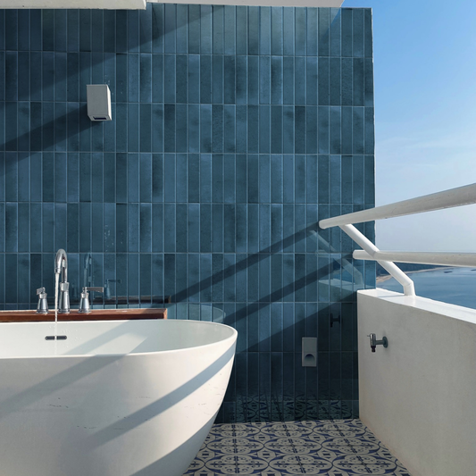 Wandtegel Home Brick 'Navy' blauw glans 6,5x25cm