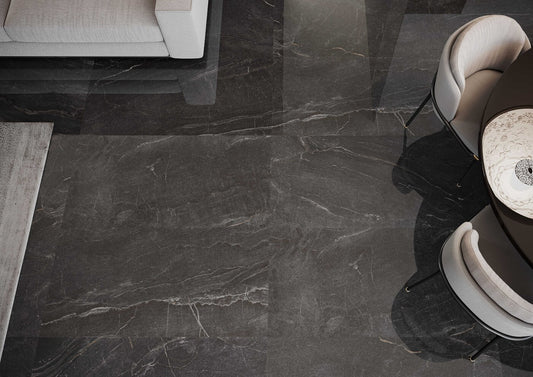 Vloertegel Idyllic 'Black Starlight' zwart glans 60x120cm