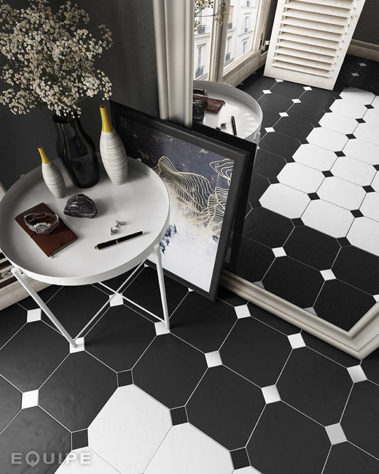 Vloertegel Octagon zwart mat 20x20cm