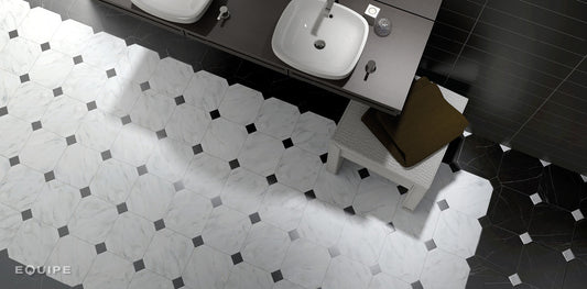 Vloertegel Octagon marmerlook wit mat 20x20cm