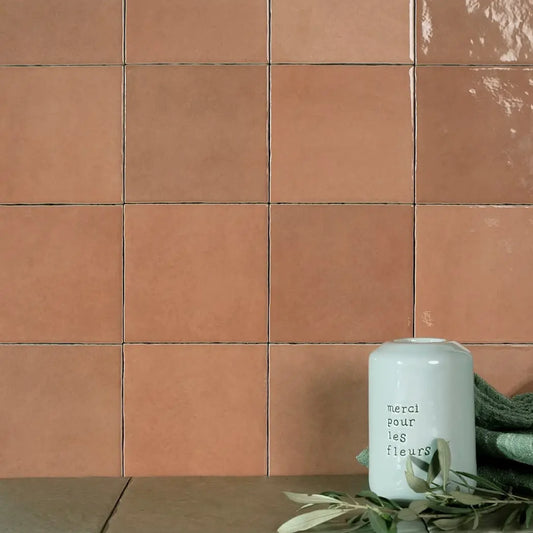 Wandtegel Zellij 'Apricot' oranje roze glans 12,5x12,5cm