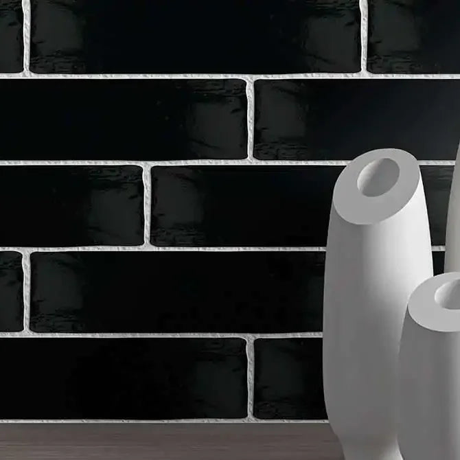 Wandtegel Camden zwart glans 7,5x30cm