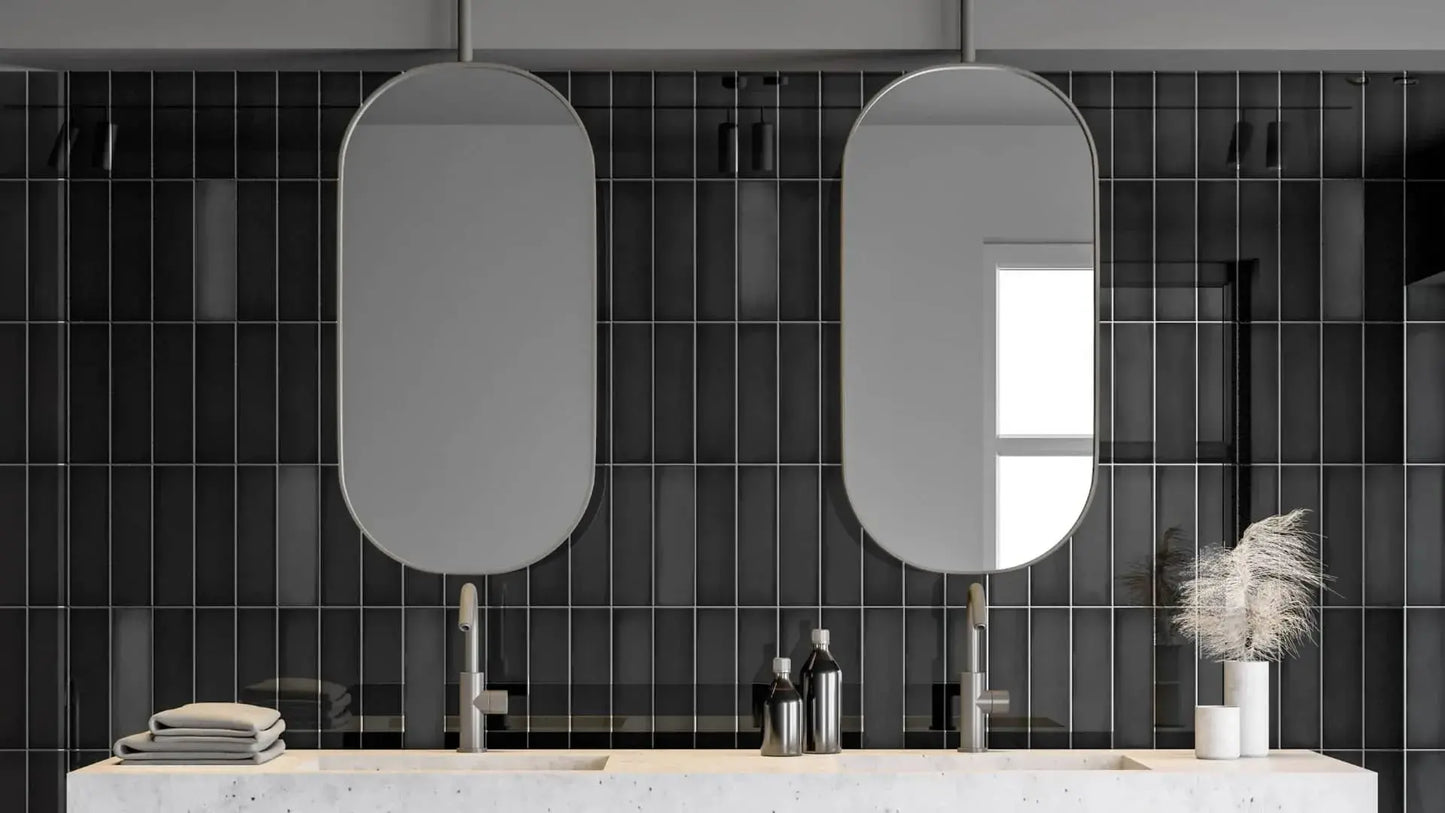 Wandtegel Ghent zwart glans 6,9x24cm