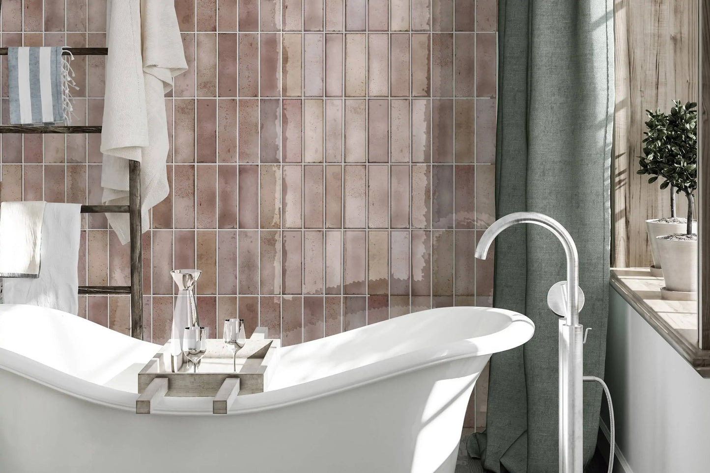 Wandtegel Amazonia roze glans 6,5x20cm