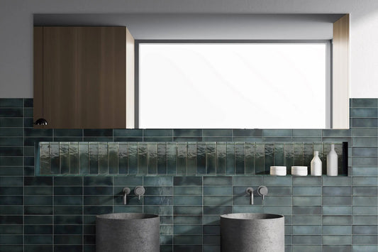 Wandtegel Amazonia blauw-groen glans 6,5x20cm