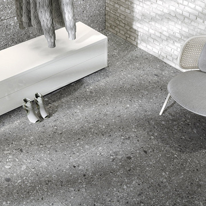 Vloertegel Ceppo di gré grijs terrazzo 61x61cm gerectificeerd