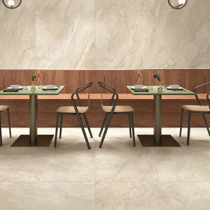 Lea Ceramiche Anthology 'Desert Worn', restaurant met wand in 120x278 en vloer in 120x120 platen