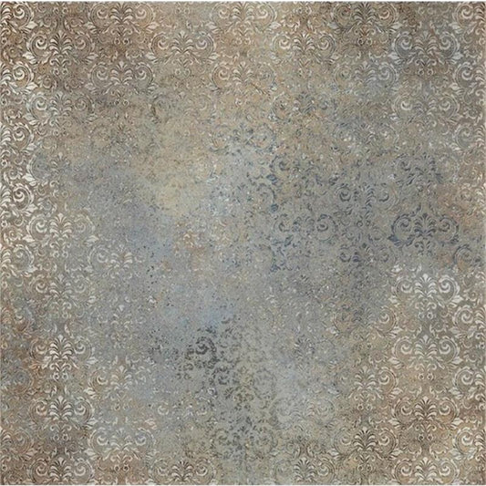 Stargres Azteca 'Meerkleurig', vloertegel bruin-grijs met verweerd damastmotief gerectificeerd 60x60cm