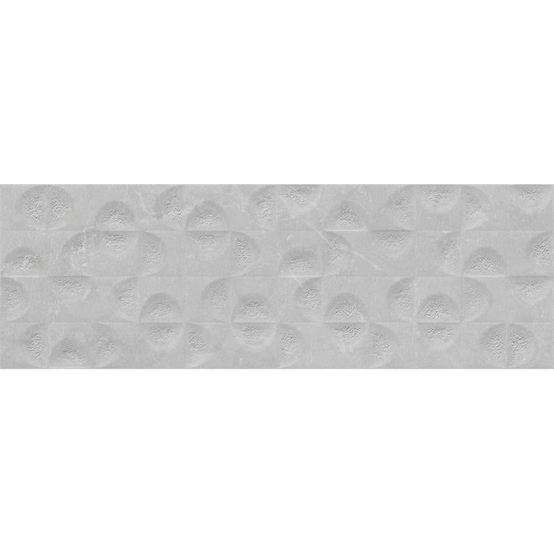 Keraben Bleuemix 'Concept Grey', lichtgrijze wandtegel met een fijn schelpvormig reliëfmotief