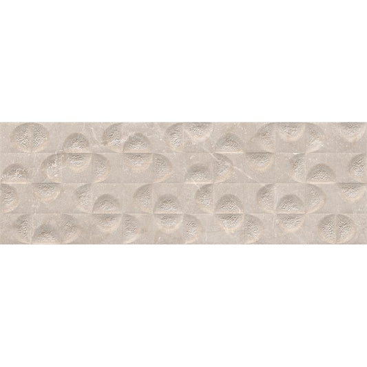 Keraben Bleuemix 'Concept Taupe', taupe wandtegel met een fijn schelpvormig reliëfmotief