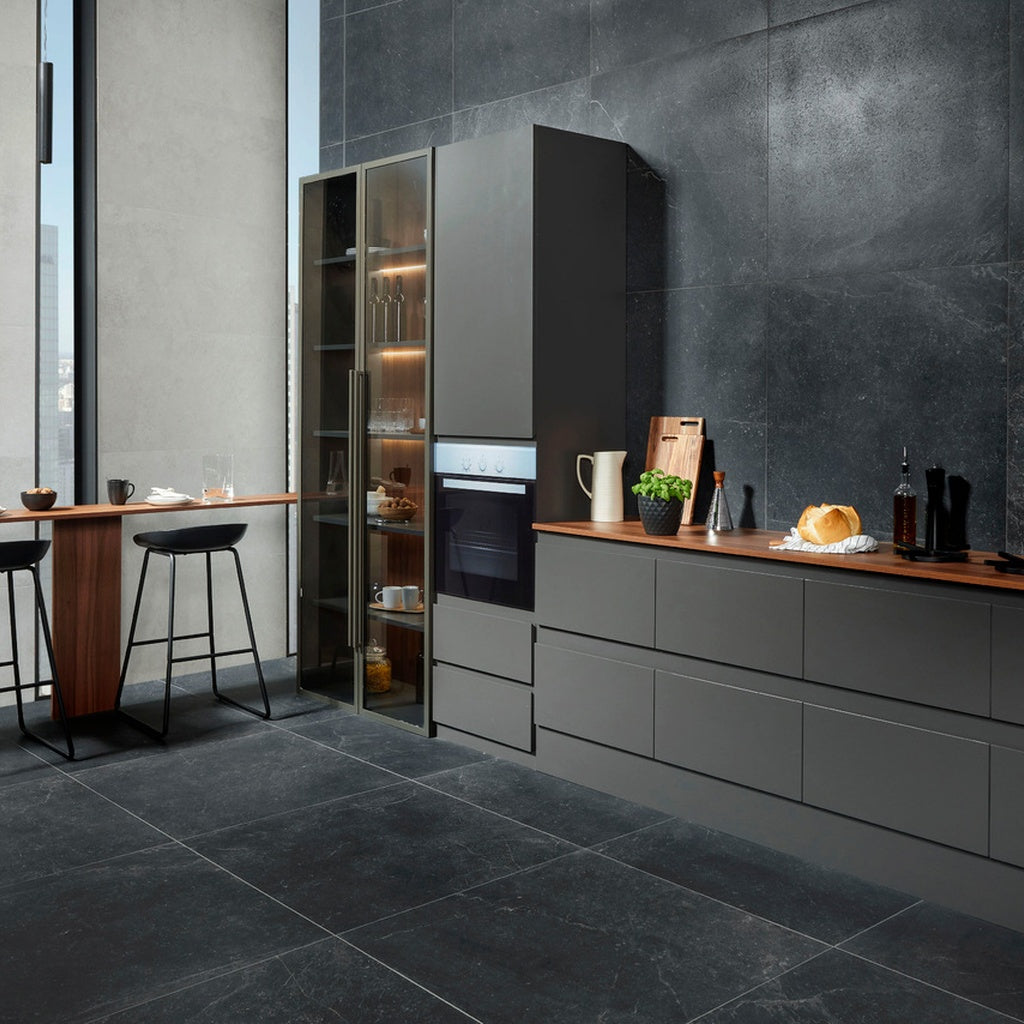 Vloertegel Bleuemix 'Black Soft' zwart mat 90x90 gerectificeerd – MisterTile
