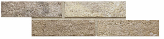 Ceramica Rondine Bristol 'Cream', vier losse crèmekleurige baksteenlook tegels in halfsteensverband
