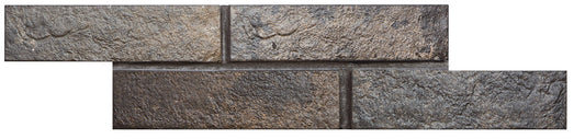Ceramica Rondine Bristol 'Dark', vier losse antracietbruine baksteenlook tegels in halfsteensverband