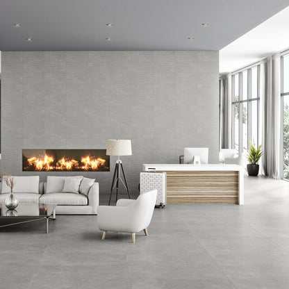 Argenta Cerámica Hardy 'Rib Line Concrete', wandtegel grijs mat 40x120cm