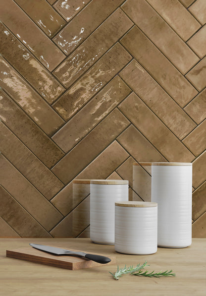 Wandtegel Home Brick 'Curry' geel glans 6,5x25cm