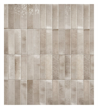 Keradom Home 'Honey', beige glanzende Brick wandtegels verticaal gelegd met kleurverschil per tegel
