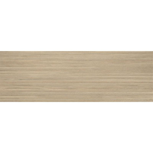 Baldocer Cerámica Larchwood 'Alder', wandtegel beige mat reliëf horizontaal gestreept gerectificeerd 40x120cm