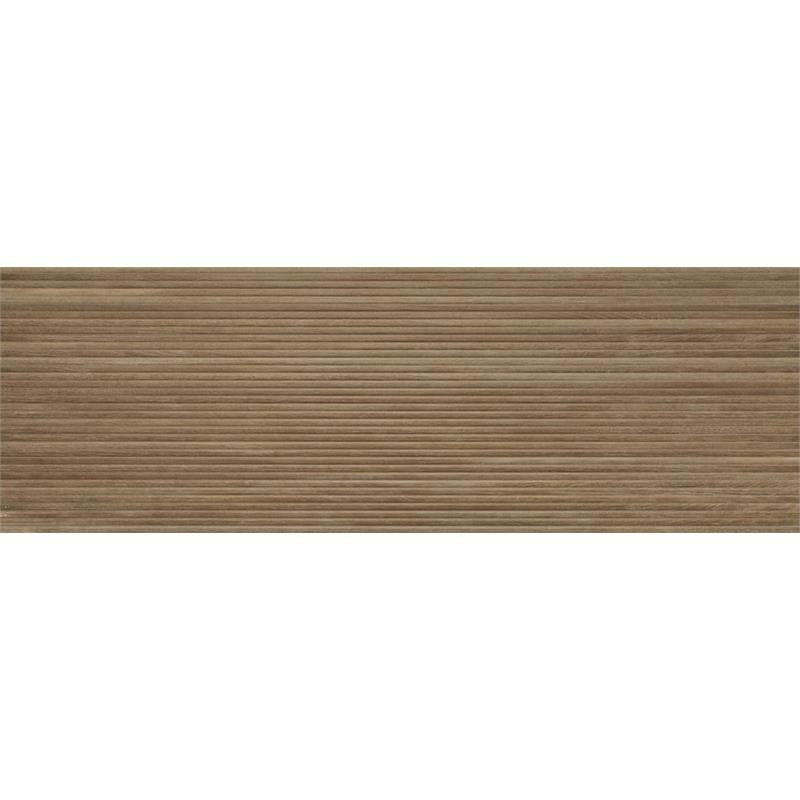 Baldocer Cerámica Larchwood 'Ipe', wandtegel bruin mat reliëf horizontaal gestreept gerectificeerd 40x120cm