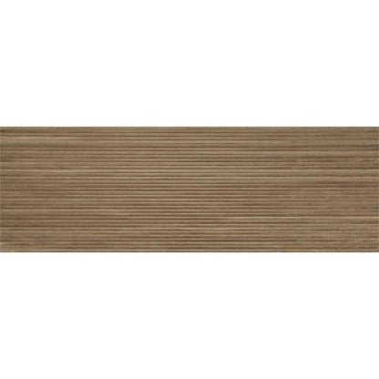Baldocer Cerámica Larchwood 'Ipe', wandtegel bruin mat reliëf horizontaal gestreept gerectificeerd 40x120cm