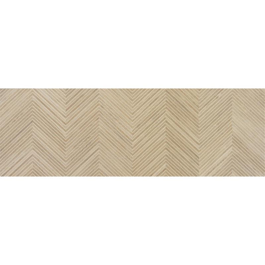 Baldocer Cerámica Larchwood 'Zig Alder', wandtegel beige mat reliëf Hongaarse punt gerectificeerd 40x120cm