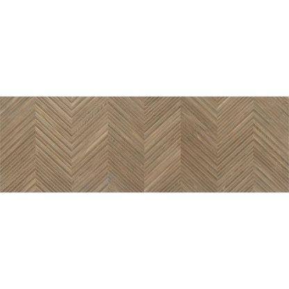 Baldocer Cerámica Larchwood 'Zig Ipe', wandtegel bruin mat reliëf Hongaarse punt gerectificeerd 40x120cm
