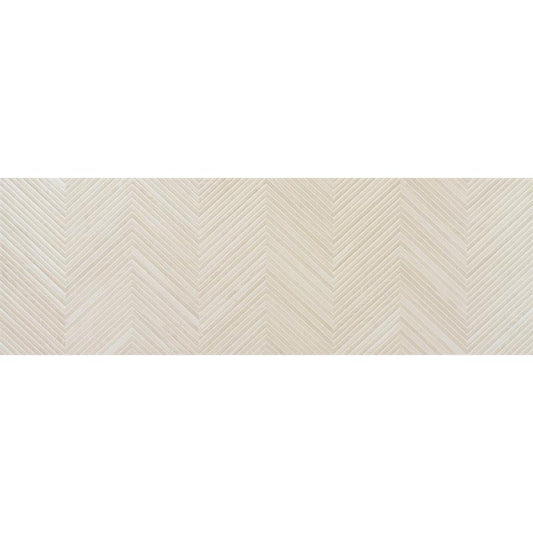 Baldocer Cerámica Larchwood 'Zig Maple', wandtegel crème mat reliëf Hongaarse punt gerectificeerd 40x120cm