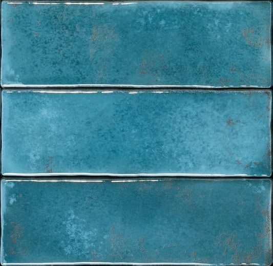 Wandtegel Matcha 'Emerald' blauw 6x18,6cm