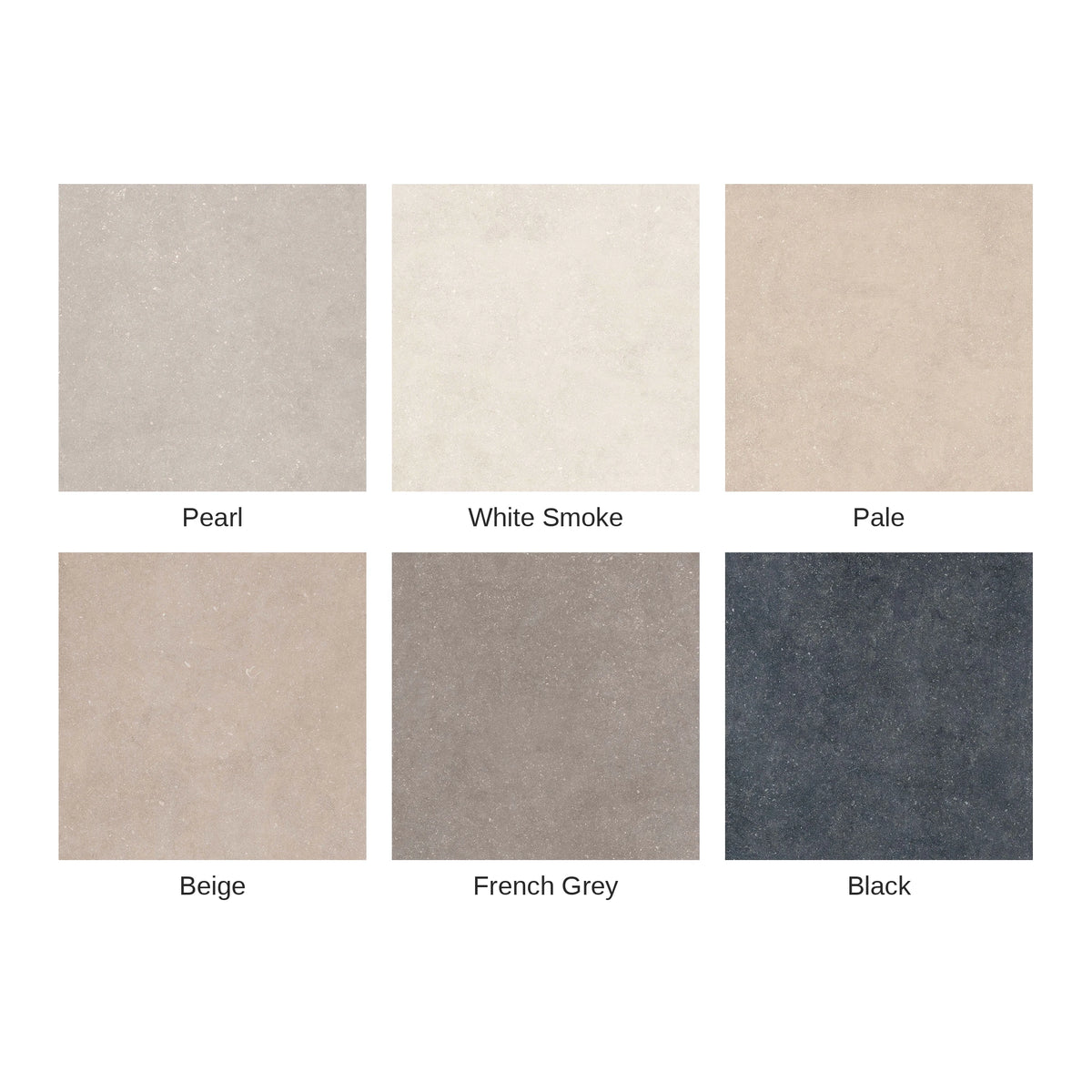 Casalgrande Padana Stile 'French Grey', kleurenoverzicht van de serie met alle kleuren en hun namen