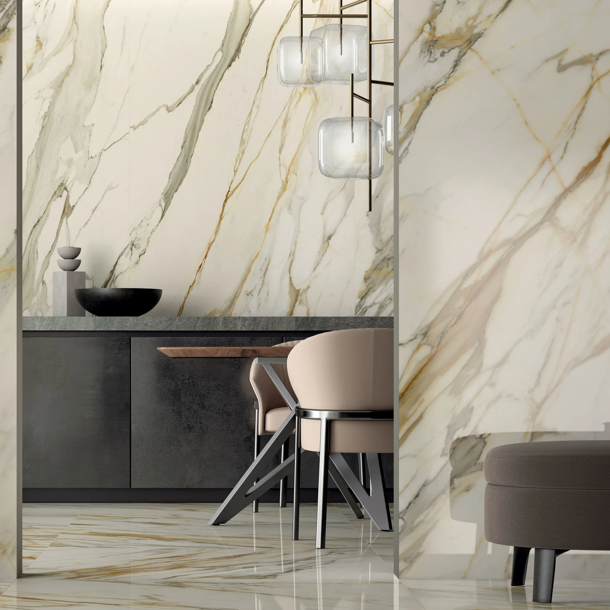 Lea Ceramiche Synestesia 'Golden Borg', vloer- en wandtegel bruin en wit zijdeglans 120x278cm