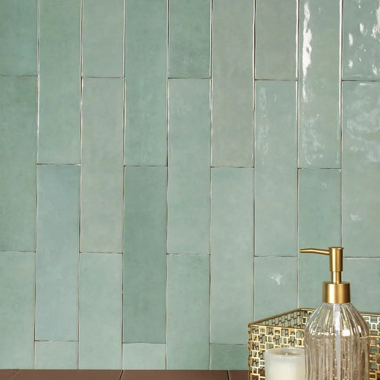 Wandtegel Zellij 'Azurean' licht groen glans 6,2x25cm