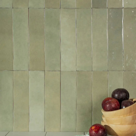 Wandtegel Zellij 'Khaki' grijs groen glans 6,2x25cm